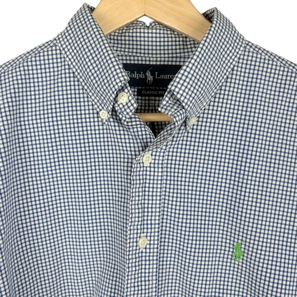 Vintage 90s Ralph Lauren Blue White Checked Preppy Classic Fit Shirt Sz 16 32/33 - Picture 3 of 9